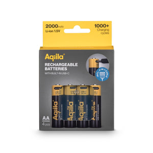 Aqiila - Batterie ricaricabili AA USB-C da 2000 mAh, confezione da 4 Nero - personalizzabile con logo