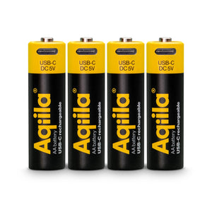 Aqiila - Batterie ricaricabili AA USB-C da 2000 mAh, confezione da 4 Nero - personalizzabile con logo
