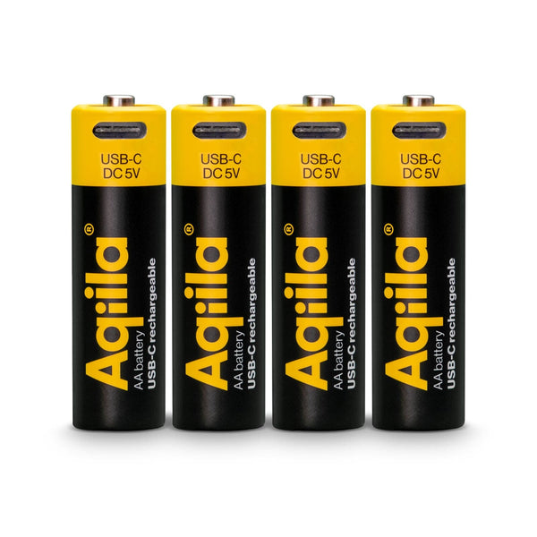 Aqiila - Batterie ricaricabili AA USB-C da 2000 mAh, confezione da 4 Nero - personalizzabile con logo