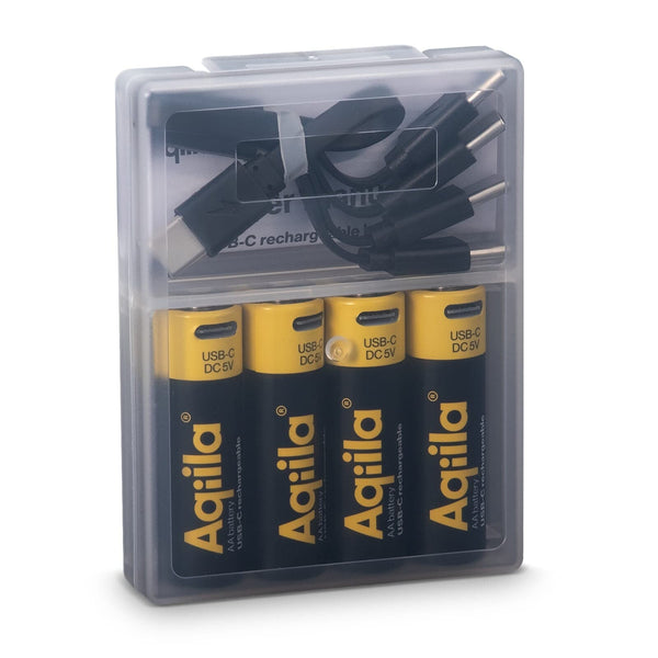 Aqiila - Batterie ricaricabili AA USB-C da 2000 mAh, confezione da 4 Nero - personalizzabile con logo