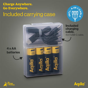 Aqiila - Batterie ricaricabili AA USB-C da 2000 mAh, confezione da 4 Nero - personalizzabile con logo