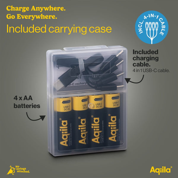 Aqiila - Batterie ricaricabili AA USB-C da 2000 mAh, confezione da 4 Nero - personalizzabile con logo