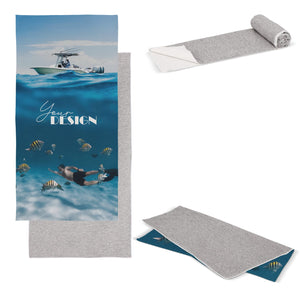 Asciugamano ad asciugatura rapida R-PET 70x140cm Bianco / grigio - personalizzabile con logo