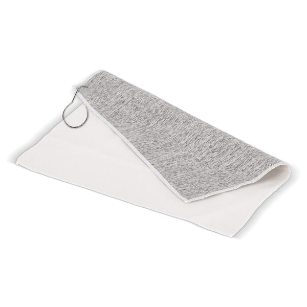 Asciugamano da golf ad asciugatura rapida con gancio R-PET 30x30cm sublimazione Bianco / grigio - personalizzabile con logo