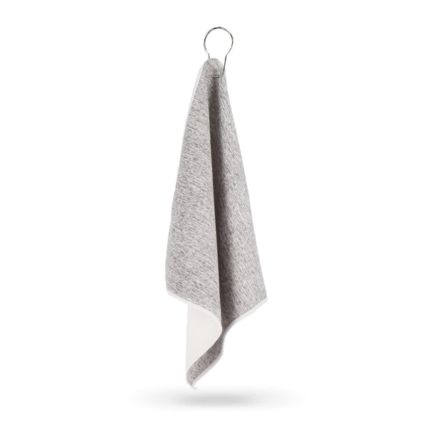 Asciugamano da golf ad asciugatura rapida con gancio R-PET 30x30cm sublimazione Bianco / grigio - personalizzabile con logo