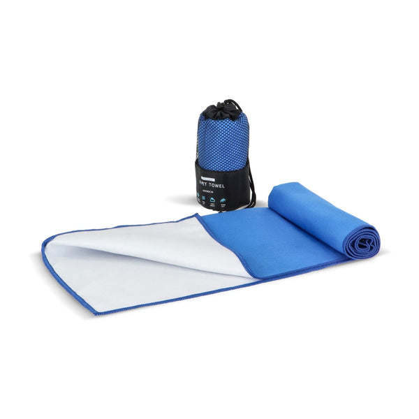 Asciugamano R-PET Quick Dry 40×80 cm con custodia, sublimazione. Blu - personalizzabile con logo