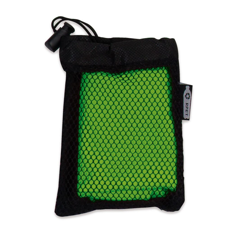 Asciugamano rinfrescante R-PET 30x80cm Nero / verde calce - personalizzabile con logo