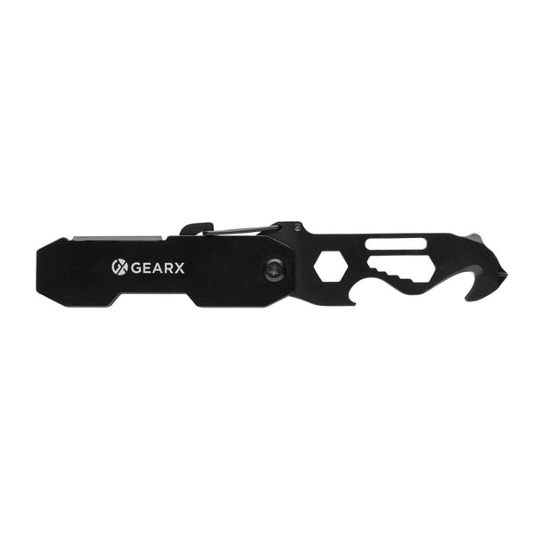 Attrezzo pieghevole EDC Gear X con moschettone nero - personalizzabile con logo