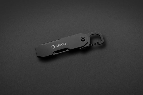 Attrezzo pieghevole EDC Gear X con moschettone nero - personalizzabile con logo