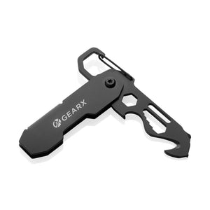 Attrezzo pieghevole EDC Gear X con moschettone nero - personalizzabile con logo