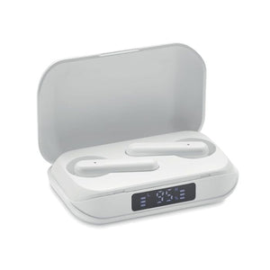 Auricolari TWS in ABS riciclato con display bianco - personalizzabile con logo