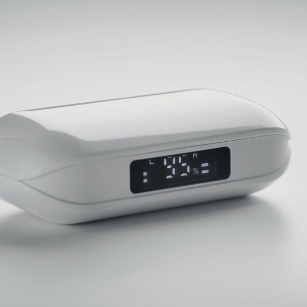 Auricolari TWS in ABS riciclato con display bianco - personalizzabile con logo