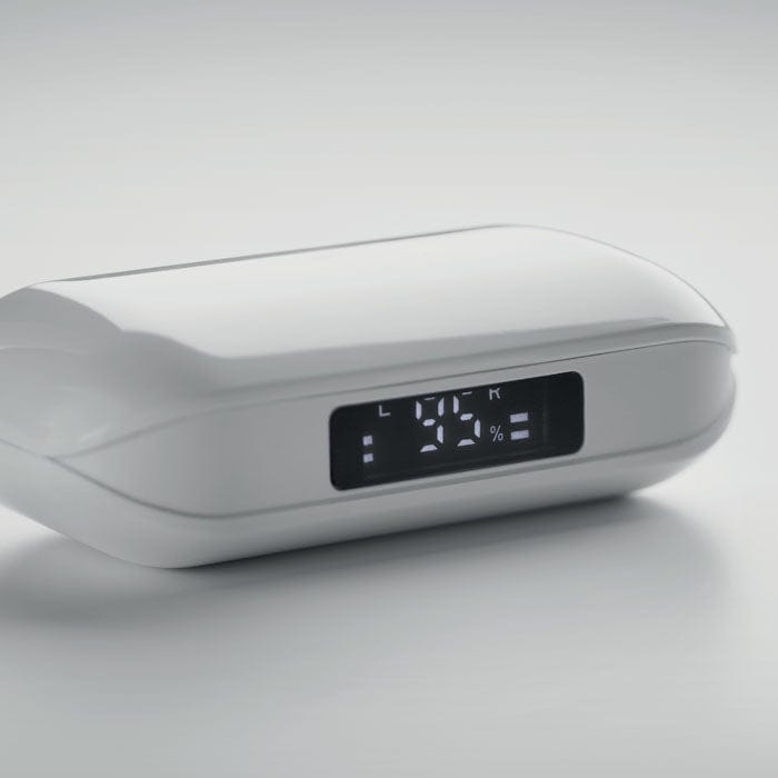 Auricolari TWS in ABS riciclato con display bianco - personalizzabile con logo