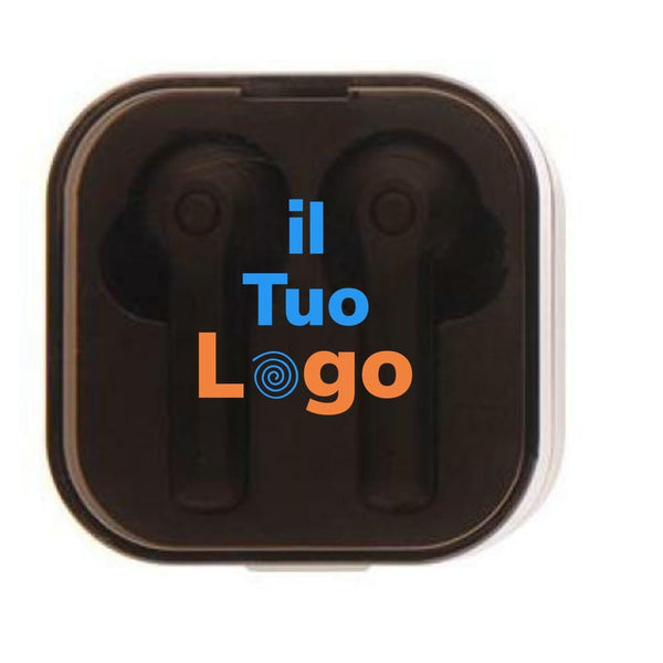 Auricolari TWS in custodia di ricarica nero - personalizzabile con logo