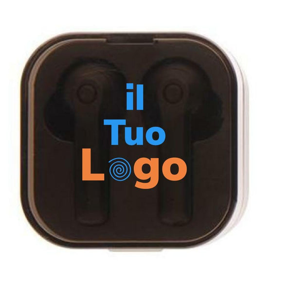Auricolari TWS in custodia di ricarica nero - personalizzabile con logo