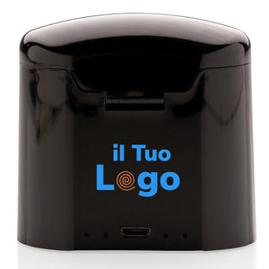 Auricolari wireless in custodia di ricarica Liberty nero - personalizzabile con logo