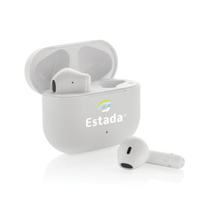 Auricolari wireless Tunevo in plastica riciclata RCS bianco - personalizzabile con logo