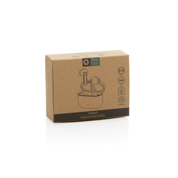 Auricolari wireless Tunevo in plastica riciclata RCS bianco - personalizzabile con logo