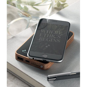 Powerbank wireless in legno Nero - personalizzabile con logo