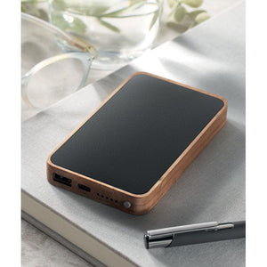 Powerbank wireless in legno Nero - personalizzabile con logo