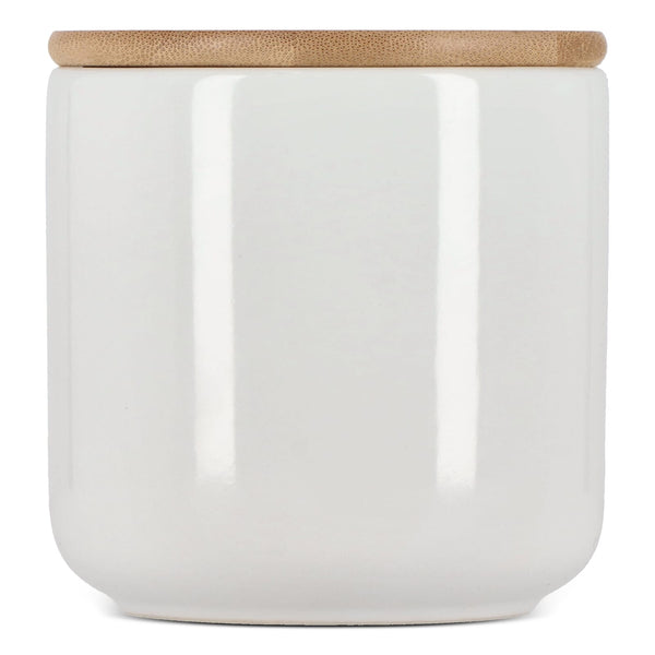 Barattolo in ceramica e bambù 550 ml Bianco - personalizzabile con logo