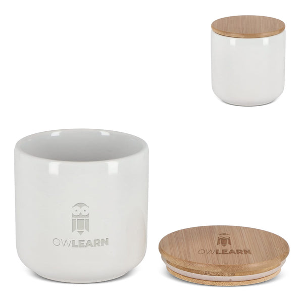 Barattolo in ceramica e bambù 550 ml Bianco - personalizzabile con logo