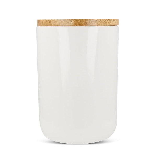 Barattolo in ceramica e bambù 900 ml Bianco - personalizzabile con logo