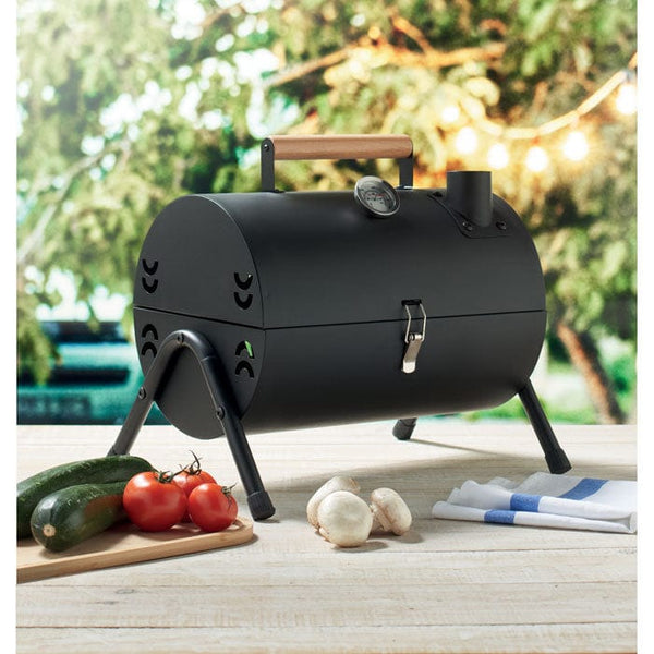 Barbecue portatile con camino Nero - personalizzabile con logo