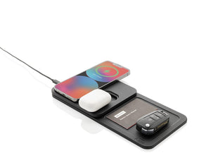 Base di ricarica wireless 3 in 1 Swiss Peak in rPU RCS nero - personalizzabile con logo