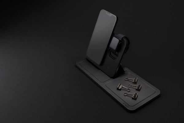 Base di ricarica wireless 3 in 1 Swiss Peak in rPU RCS nero - personalizzabile con logo