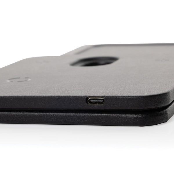 Base di ricarica wireless 3 in 1 Swiss Peak in rPU RCS nero - personalizzabile con logo