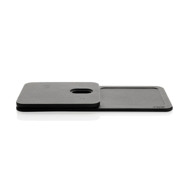 Base di ricarica wireless 3 in 1 Swiss Peak in rPU RCS nero - personalizzabile con logo