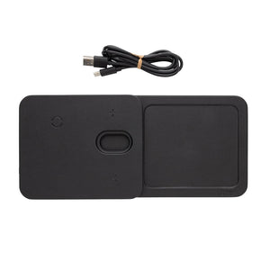 Base di ricarica wireless 3 in 1 Swiss Peak in rPU RCS nero - personalizzabile con logo