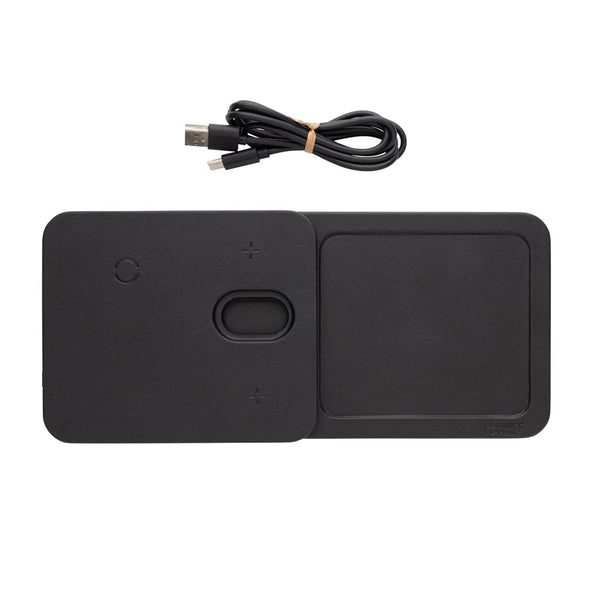 Base di ricarica wireless 3 in 1 Swiss Peak in rPU RCS nero - personalizzabile con logo