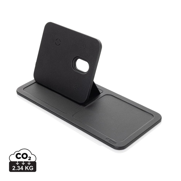 Base di ricarica wireless 3 in 1 Swiss Peak in rPU RCS nero - personalizzabile con logo