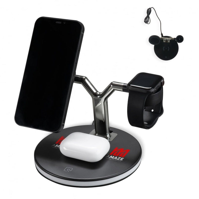 Base di ricarica wireless per Airpods, Apple Watch e Magsafe 15W Nero - personalizzabile con logo