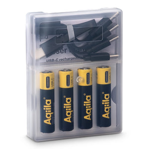 Batterie AAA ricaricabili Aqiila 600 mAh con USB-C, confezione da 4 Nero - personalizzabile con logo