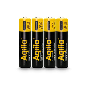 Batterie AAA ricaricabili Aqiila 600 mAh con USB-C, confezione da 4 Nero - personalizzabile con logo