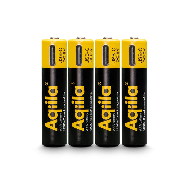 Batterie AAA ricaricabili Aqiila 600 mAh con USB-C, confezione da 4 Nero - personalizzabile con logo