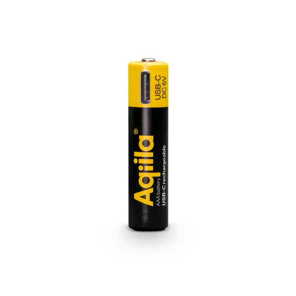 Batterie AAA ricaricabili Aqiila 600 mAh con USB-C, confezione da 4 Nero - personalizzabile con logo