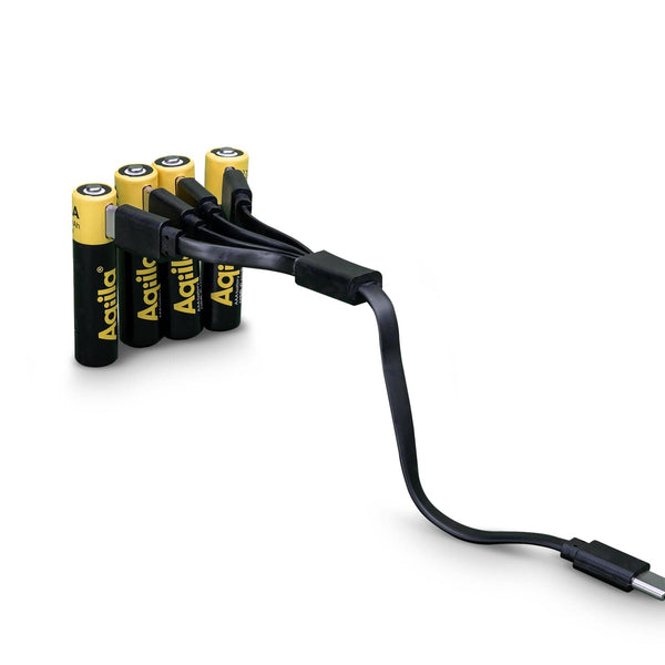Batterie AAA ricaricabili Aqiila 600 mAh con USB-C, confezione da 4 Nero - personalizzabile con logo