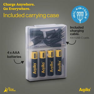 Batterie AAA ricaricabili Aqiila 600 mAh con USB-C, confezione da 4 Nero - personalizzabile con logo