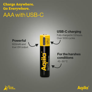 Batterie AAA ricaricabili Aqiila 600 mAh con USB-C, confezione da 4 Nero - personalizzabile con logo