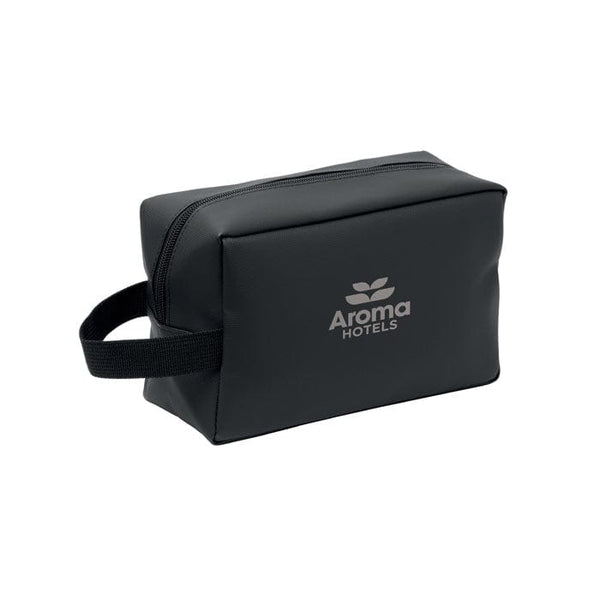Beauty case in 600D RPET con rivestimento in PU Nero - personalizzabile con logo