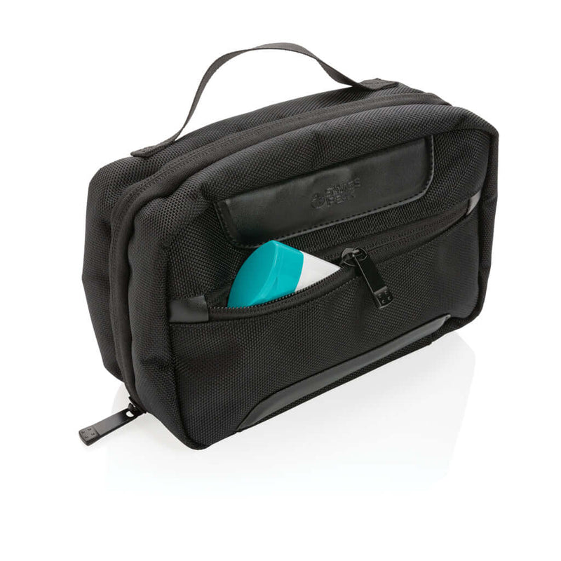 Beauty case RPET AWARE™ Swiss Peak Voyager nero - personalizzabile con logo