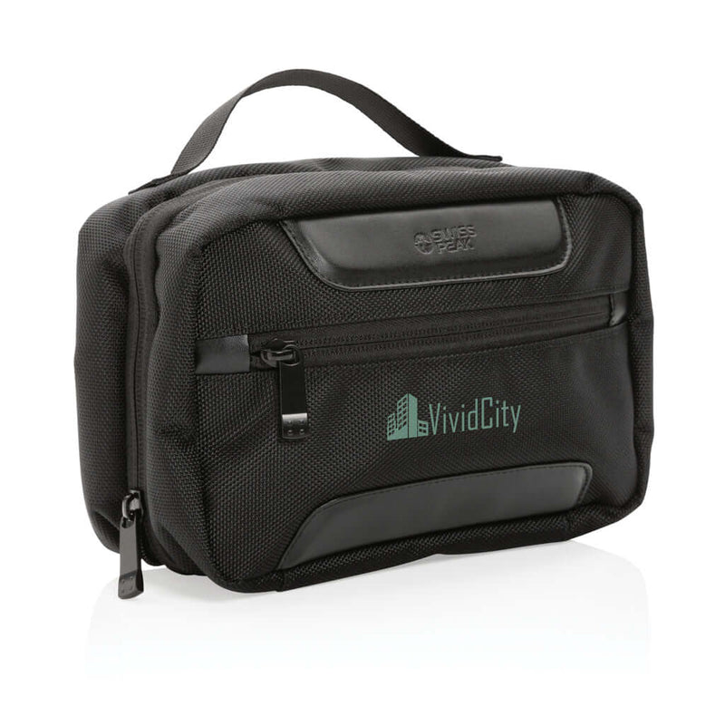 Beauty case RPET AWARE™ Swiss Peak Voyager nero - personalizzabile con logo