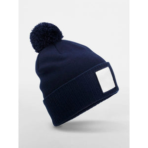 Berretto Appliqué Patch Pom Beanie blu - personalizzabile con logo