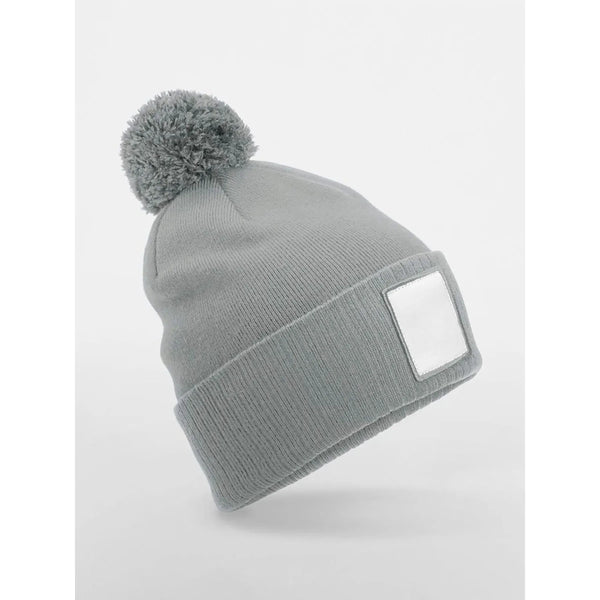 Berretto Appliqué Patch Pom Beanie grigio - personalizzabile con logo