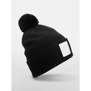 Berretto Appliqué Patch Pom Beanie nero - personalizzabile con logo