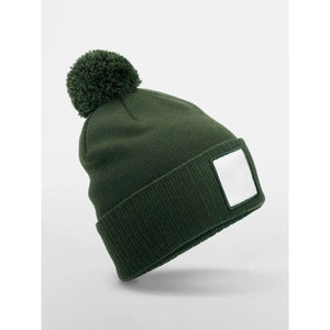 Berretto Appliqué Patch Pom Beanie verde - personalizzabile con logo